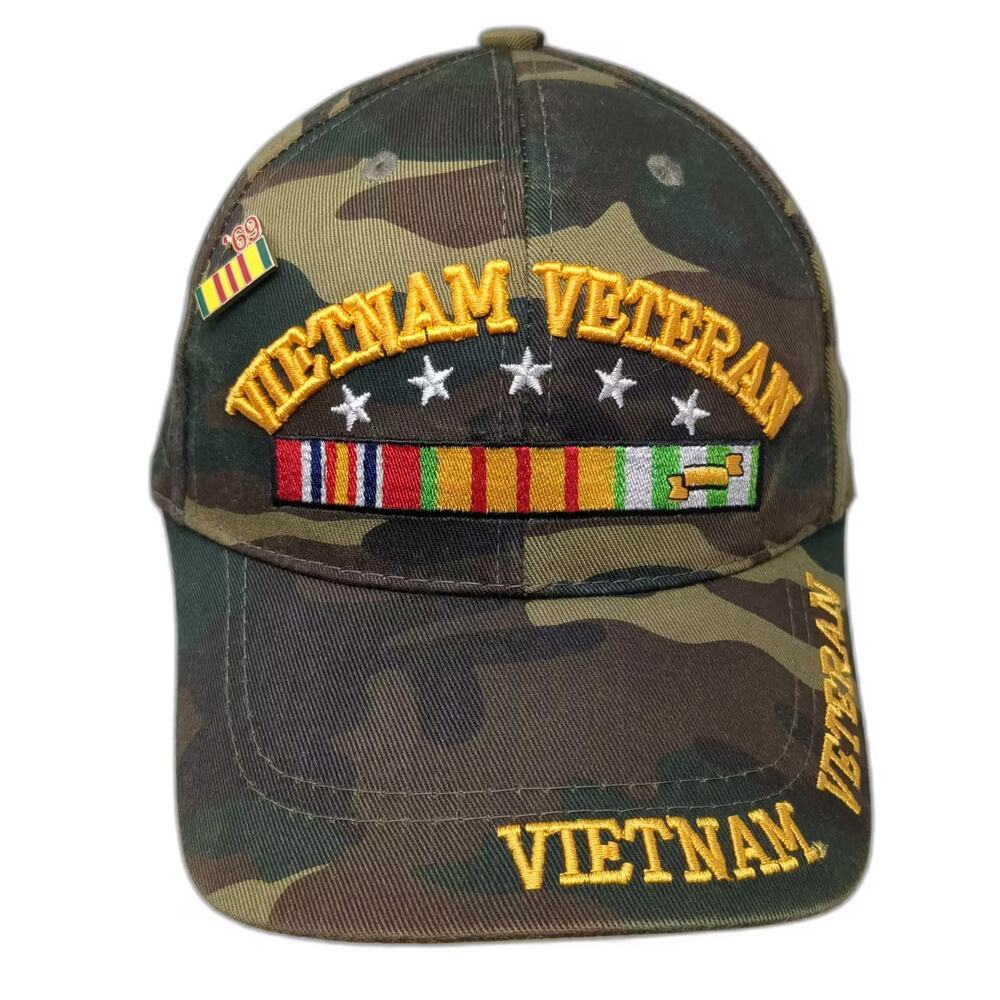 SAM'S CAP Vietnam Veteran Camo Green Baseball Cap Hat Strapback OS Embroidered